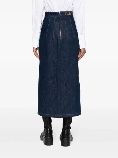 Patou Slit-detail Organic-denim Midi Skirt In Blue