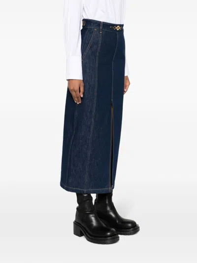 Patou Slit-detail Organic-denim Midi Skirt In Blue
