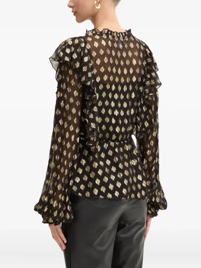 Never Fully Dressed Geometric-print Ruffled Blouse In Black