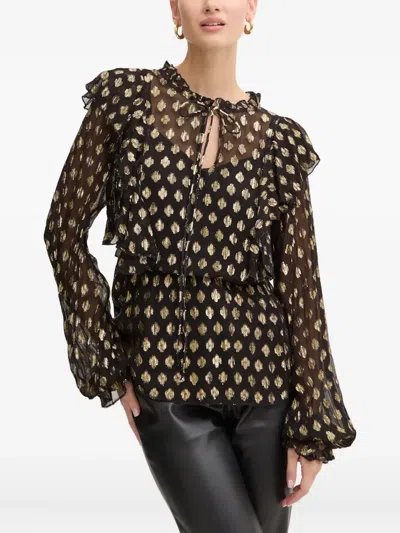 Never Fully Dressed Geometric-print Ruffled Blouse In Black