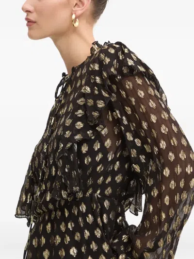 Never Fully Dressed Geometric-print Ruffled Blouse In Black