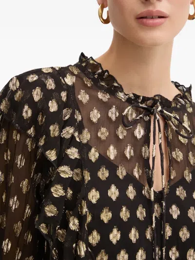 Never Fully Dressed Geometric-print Ruffled Blouse In Black