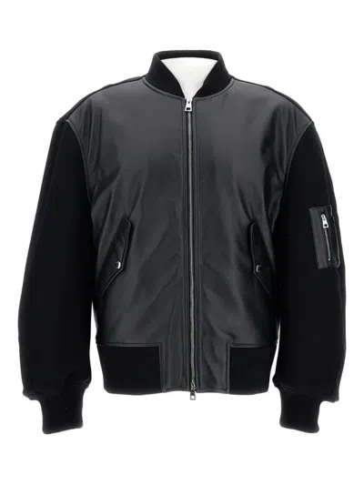 Givenchy Bomber Jacket With Leather Panels And Wool Sleeves In Black