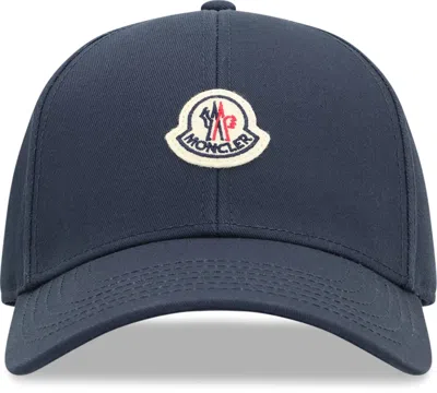 Moncler Men Cotton Gabardine Baseball Cap In Blue