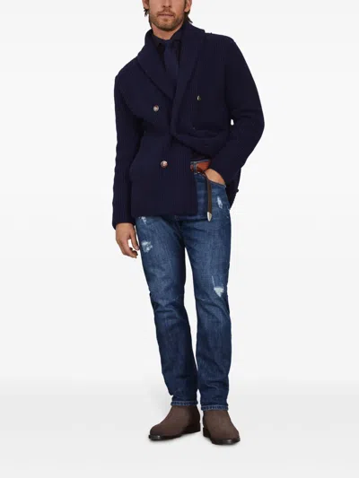 Brunello Cucinelli Distressed Denim Jeans Tears In Blue