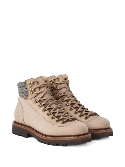 Brunello Cucinelli 'alpine' Ankle Boots Featuring Metal Eyelets In Brown
