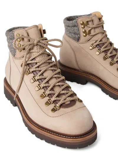 Brunello Cucinelli 'alpine' Ankle Boots Featuring Metal Eyelets In Brown