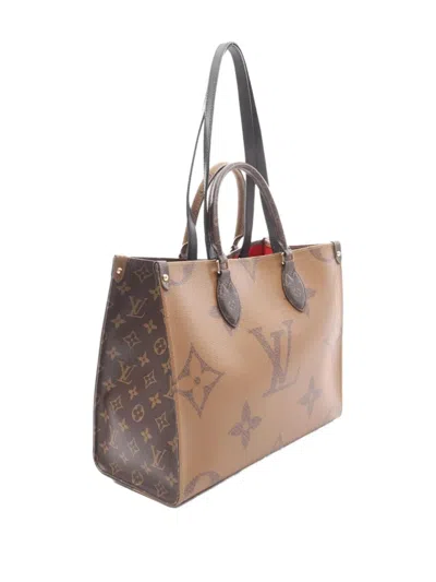 Pre-owned Louis Vuitton 2021 On-the-go Mm Monogram Giant Reverse Tote Bag In Brown