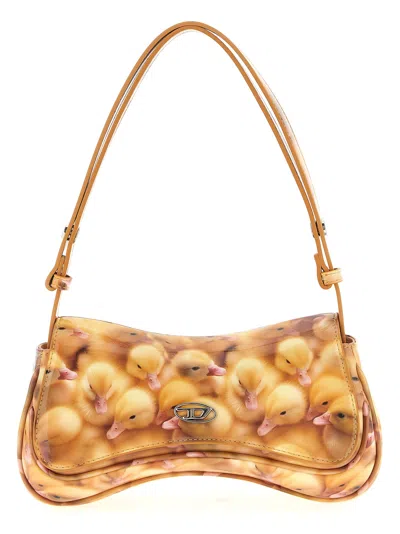 Diesel Play-glossy Clutch With Print In Gold