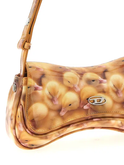 Diesel Play-glossy Clutch With Print In Gold