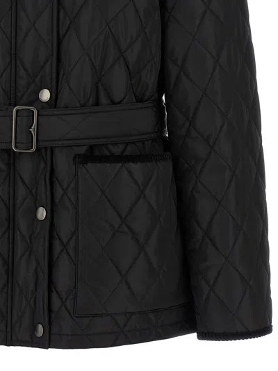 Burberry Women Black Nylon Belted Quilted Jacket In Black