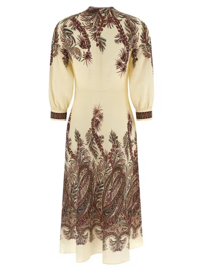 Etro Sable Midi Dress With Floral Paisley Print In Nude