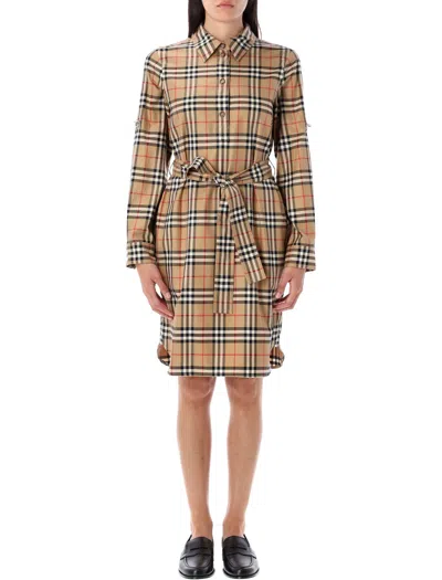 Burberry Beige Check Pattern Dress In Multi
