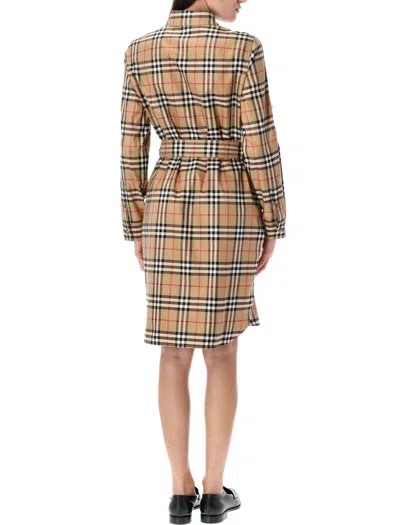 Burberry Beige Check Pattern Dress In Multi
