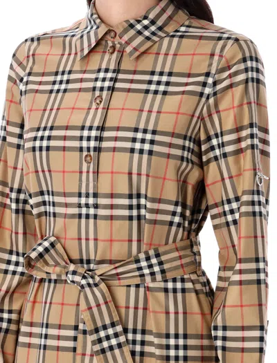 Burberry Beige Check Pattern Dress In Multi