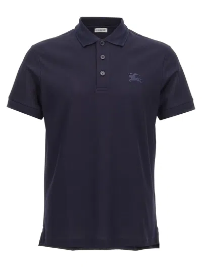 Burberry Embroidered Logo Polo Shirt In Blue