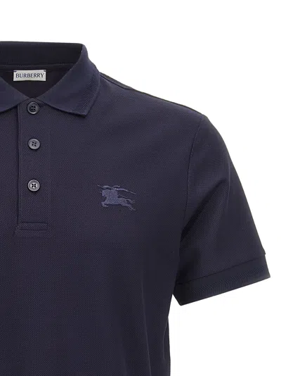 Burberry Embroidered Logo Polo Shirt In Blue
