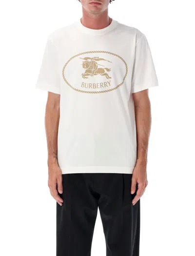 Burberry Men Beige Crewneck T-shirt With Maxi Logo On The Front In Cotton Man In White