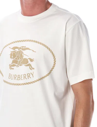 Burberry Men Beige Crewneck T-shirt With Maxi Logo On The Front In Cotton Man In White