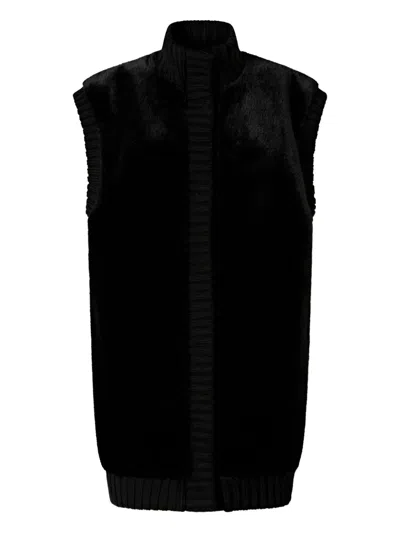Pinko Genovese Long Faux Fur Vest In Black