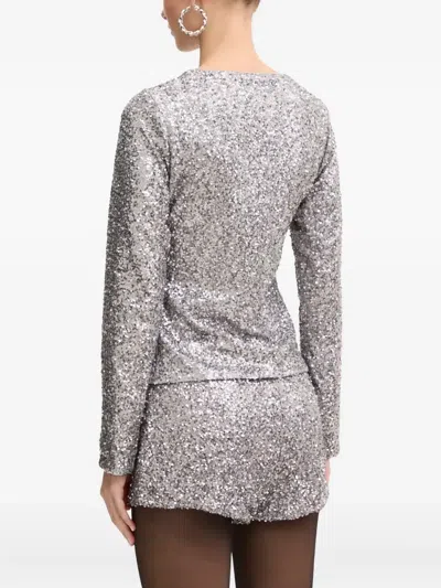 Never Fully Dressed Sequin-embellished Button-down Top In Silver