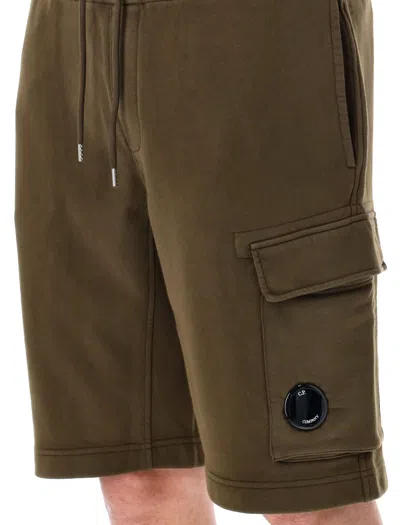 C.p. Company Relaxed Fit Cargo Shorts With Distinctive Lens Detail In Brown