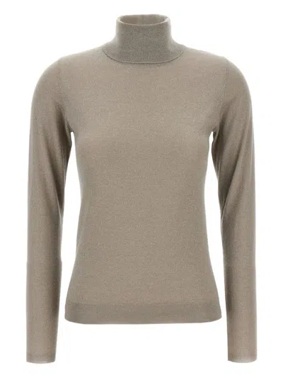 Brunello Cucinelli Sparkling Cashmere And Silk Lightweight Turtleneck Sweater In Gray
