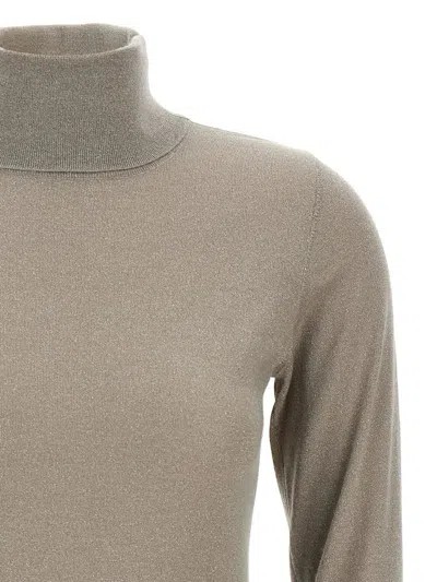 Brunello Cucinelli Sparkling Cashmere And Silk Lightweight Turtleneck Sweater In Gray