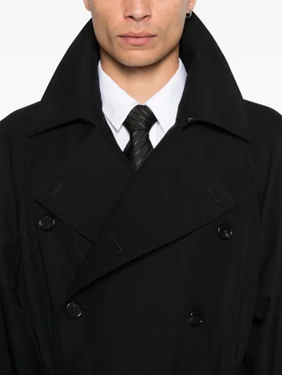 Saint Laurent Double-breasted Long Coat In Grain De Poudre In Black