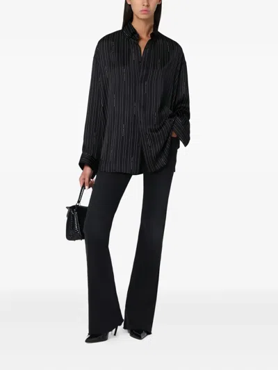 Balenciaga Pinstriped Black Button-down Shirt Women In Brown