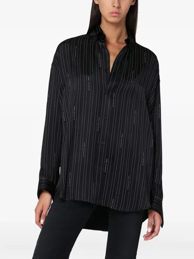 Balenciaga Pinstriped Black Button-down Shirt Women In Brown
