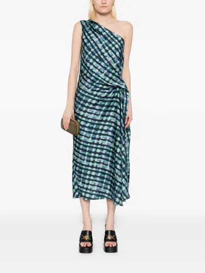Amsale Check-printed Dress In Purple