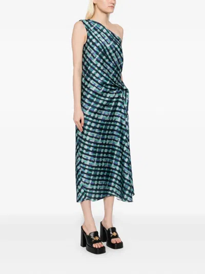 Amsale Check-printed Dress In Purple