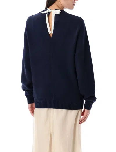 Carven Relaxed Fit Ribbon Sweater In Blue
