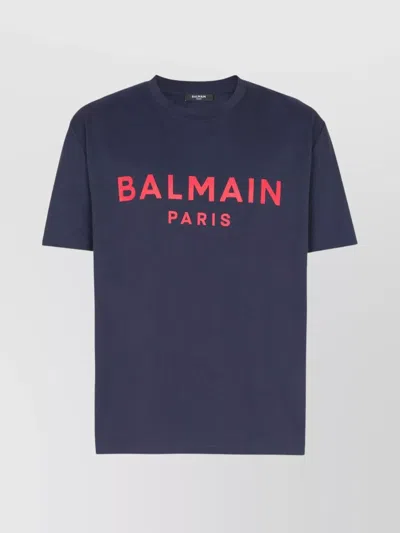 Balmain Paris Print T-shirt Short Sleeves In Blue