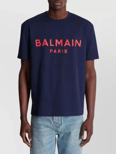 Balmain Paris Print T-shirt Short Sleeves In Blue