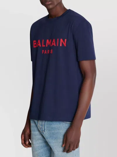 Balmain Paris Print T-shirt Short Sleeves In Blue