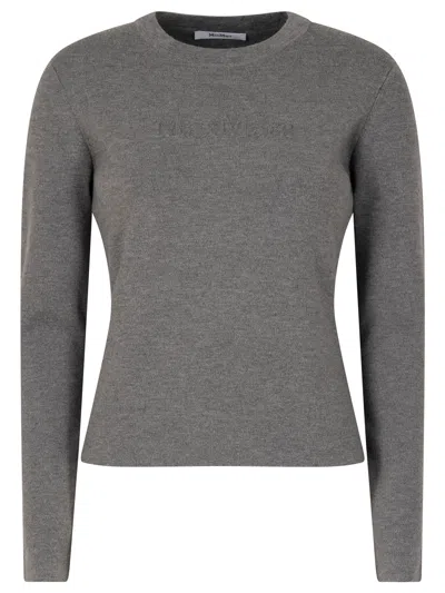 Max Mara Silk Crew Neck Sweater With Ribbed Texture In Gray