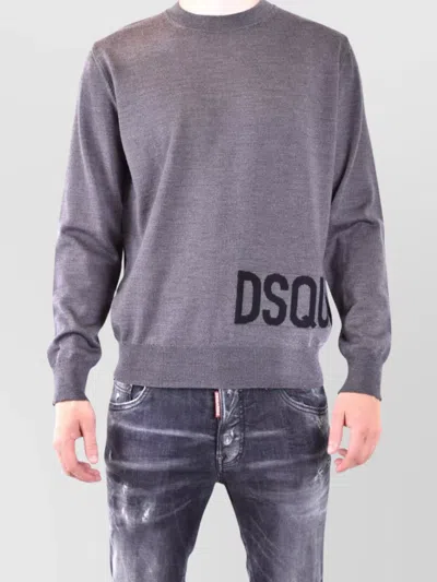Dsquared2 Ribbed Crew Neck Sweaters With Long Sleeves In Gray
