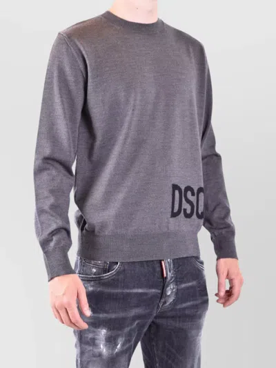 Dsquared2 Ribbed Crew Neck Sweaters With Long Sleeves In Gray