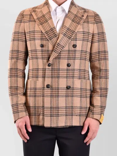 Tagliatore Blazers Check Double-breasted Structured Shoulders In Orange