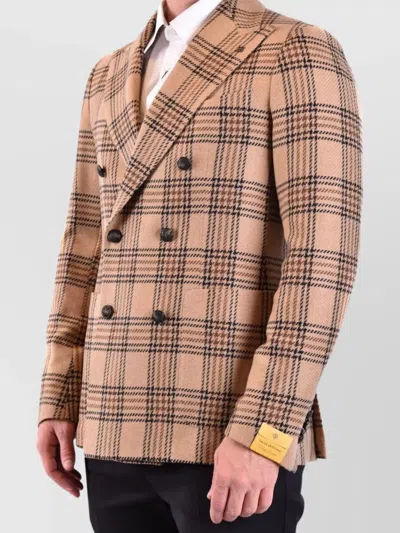 Tagliatore Blazers Check Double-breasted Structured Shoulders In Orange