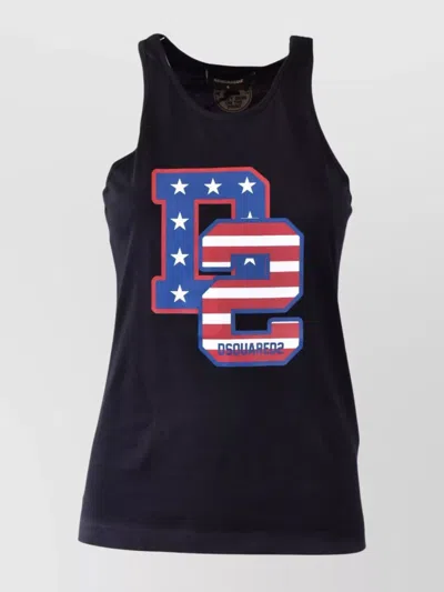 Dsquared2 Fitted Graphic Racerback Round Sleeveless Top In Black