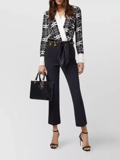 Elisabetta Franchi Wrap V-neck Geometric Long Sleeve Shirt In Black
