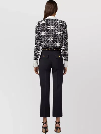 Elisabetta Franchi Wrap V-neck Geometric Long Sleeve Shirt In Black