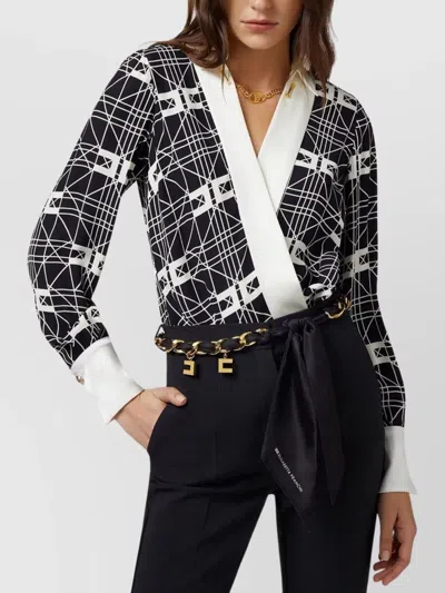 Elisabetta Franchi Wrap V-neck Geometric Long Sleeve Shirt In Black