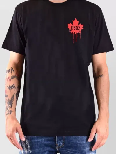 Dsquared2 Black T-shirt Featuring Striking Red Maple Leaf In Black