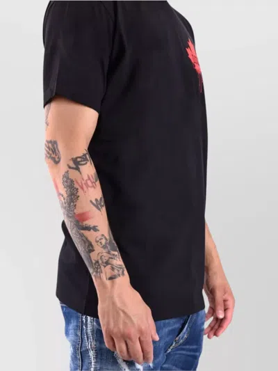 Dsquared2 Black T-shirt Featuring Striking Red Maple Leaf In Black