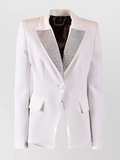 Philipp Plein Lapel Embellished Jacket With Front Flap Pockets In Yellow