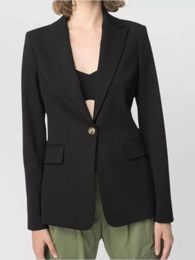 Pinko Kamut Black Single-breasted Jacket With Peak Revers In Viscose Blend Stretch Woman In Black